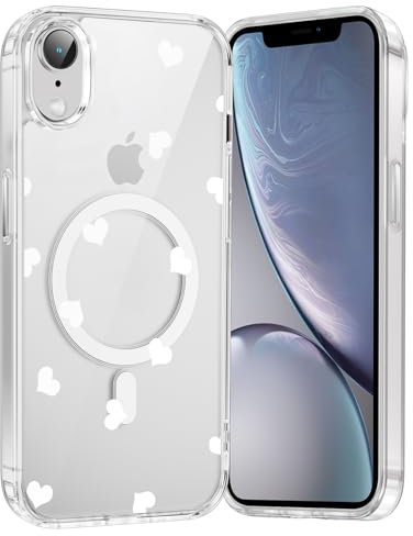 Saqmkil Handyhülle Magnetische für iPhone XR 6,1 Hülle,Kompatibel mit MagSafe, Durchsichtig Aesthetic Muster Herz Mädchen Case, Transparent Weich Silikon Dünn TPU Bumper Stoßfeste Schutzhülle Cover