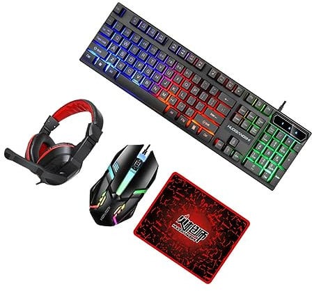 NUOBESTY 1Set Gaming Keyboard and Mouse with Wired Rgb Mouse Pad and Headset Ergonomic Design Easy for Comfort in Gaming and Office Use