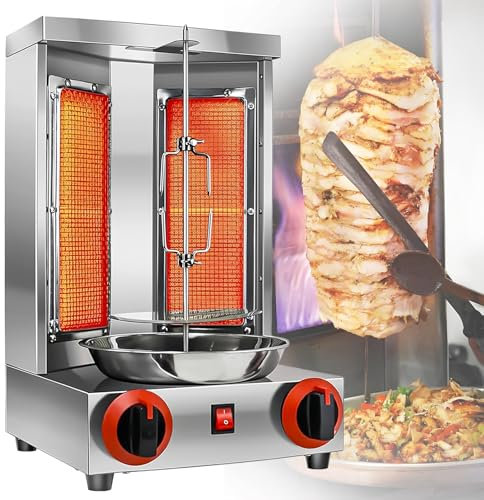 SAIYERUS Shawarma Grill Machine 3000W with 2 Burner - Vertical Rotating Oven 5kg Load, Rotisserie Shawarma Machine BBQ Meat Machine Kebab Doner barbecuestove, for Home Restaurant Kitchen Parties,220V