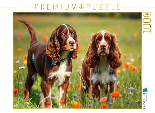 Puzzle · Niedliche American Cocker Spaniel | Auf der bunten Blumenwiese · 1000 Teile · Lege-Größe 64 × 48 cm · CALVENDO Puzzle