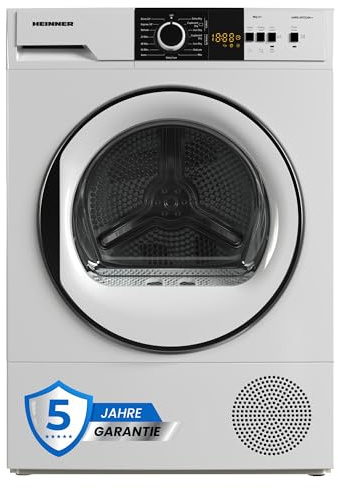 HEINNER HHPD‑V9T1CHA++ – Warmtepompdroger 9 kg, Energieklasse E, 15 programma’s, LED-display – Stil & energiezuinig – 5 jaar garantie (Weiß, 9 KG)
