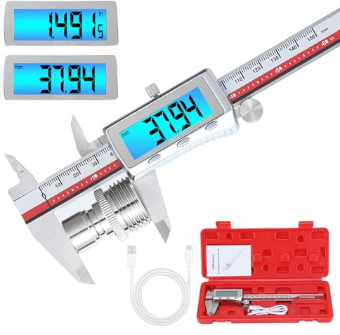 Rechargeable Digital Vernier Calipers 150mm/6 Inch, Waterproof Electronic Caliper Tool with Large LCD Backlit Screen & Precision Measurement, Inch/Millimeter Conversion, for Engineers, DIY & Workshop