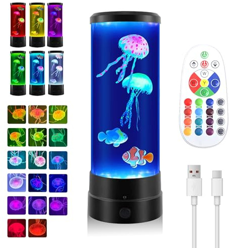 Micacorn 12 Quallen Lampe 17 Farben mit Fernbedienung, Jellyfish Lamp Lavalampe 3-Helligkeit LED Nachtlicht, Aquarium Deko, Stimmungslicht Beruhigende für Kinder und Erwachsene Wohnraumdekoration
