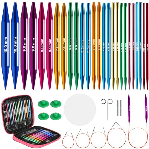 13 PCS Aiguille Circulaire Interchangeable,Aiguille à Tricoter en Aluminium | 13 Paires,Aiguilles Circulaires Tricot Interchangeable de 2,75-10mm,avec 4 Câbles Un Sac et des Accessoires,pour Pull,Écharpe