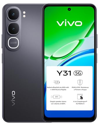 vivo Y31 5G Smartphone 6+6GB RAM Dinamica, 512GB ROM, Batteria 6500mAh BlueVolt, Fotocamera 50MP, Display 6.72 LCD, NFC, IP68/IP69, Stereo 400% Volume, Android 15, Black