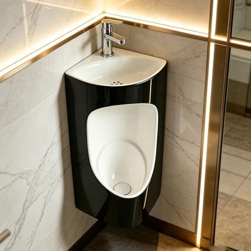 urinal für männer Eck-Urinal Für Herren Mit Waschbecken Auf Der Oberseite Für Bad Und Gewerbliche Nutzung, Wandmontierte, Flächenbündige Keramik-Urinale(Black)