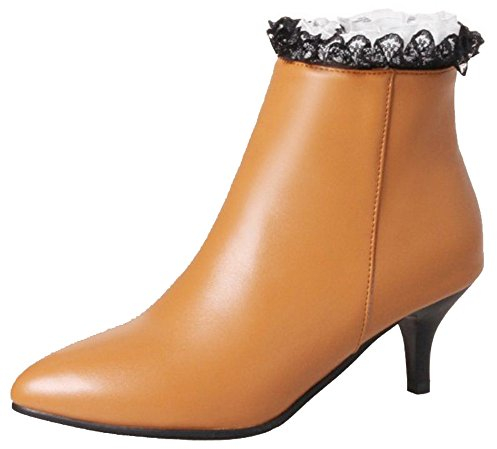 Smilice Stivali da donna Dolce Stivaletti Kitten Tacco Cerniera Stivali, giallo., 34 EU