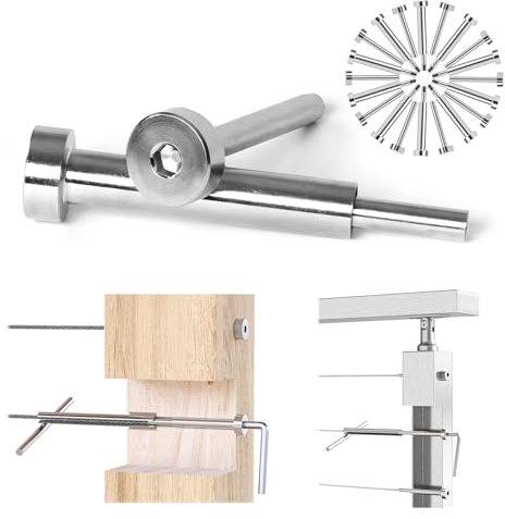 Muzata Kit per ringhiera per cavi invisibile tenditore 1/8 10 paia di perni filettati a testa esagonale terminale ricevitore per legno e metallo palo con chiave a brugola CR26
