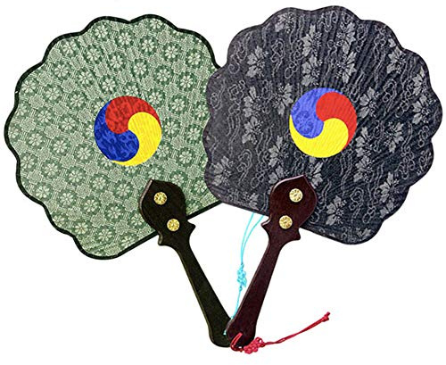 Korean Traditional Silk Line Taegeuk Hand Fan 12 with Norigae Random Gift