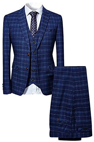 Allthemen Herre Anzug Kariert Herrenanzug Slim Fit 3 Teilig Anzüge für Business Hochzeit #6248 Dunkelblau Medium