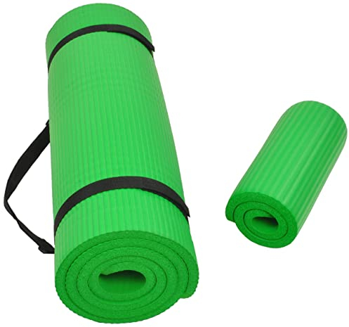 BalanceFrom GoYoga+ - Tappetino multiuso da 1,27 cm, extra spesso, ad alta densità, anti-strappo, per esercizi, yoga, ginocchiere, con tracolla per il trasporto, colore: verde