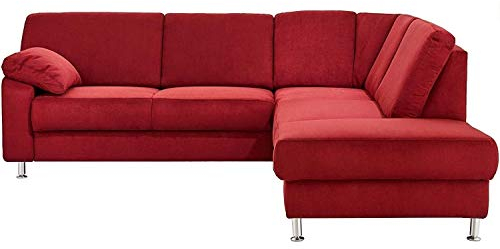 Cavadore Ecksofa Belfast mit Ottomane rechts / Polsterecke mit Federkern / inkl. Vorziehsitz und Bettkasten / 243 x 88 x 218 / Mikrofaser Dunkelrot