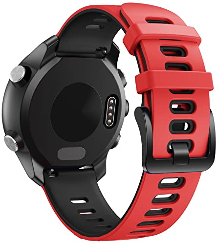 NotoCity Bracelet Vivoactive 3, Bracelet de Remplacement en Silicone de 20mm pour Samsung Galaxy Active 2/Garmin Forerunner 645/245/Garmin Venu/Galaxy Watch 42mm(rouge noir)