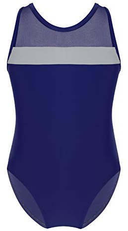 CHICTRY Mädchen Ballettanzug ärmellos Ballett Trikot Rückenfrei Tanzbody Mesh Spleiß Gymnastikanzug Turnanzug Sport Body Gr. 98-164 Marine Blau 146-152