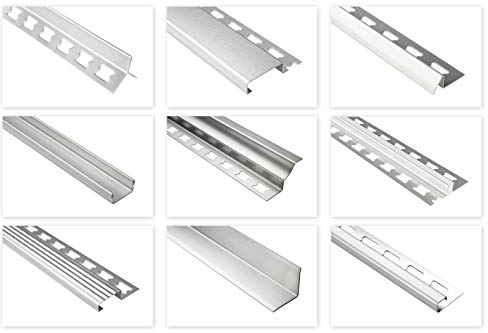 Binari per piastrelle HEXIM/binari in acciaio inox, argento spazzolato 2 m - ampia gamma di altezze e profili dei binari, acciaio inox V2A - profilo paragradino da 10 mm