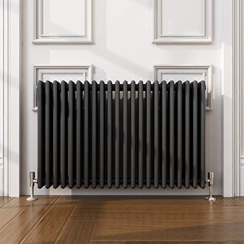 ELEGANT 600 x 1010mm Cast Iron Style 3 Column Grey Radiators Traditional Horizontal Triple Bar Colosseum Anthracite Designer Rads with Valves Chrome