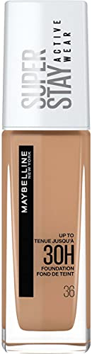 Maybelline New York, Base de maquillaje Superstay Active Wear 30H, Larga duración, Waterproof, Alta cobertura, Acabado mate, Tono 36 Warm Sun, 30 ml