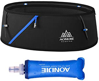 Running Pouch Belt Waist Pack Fanny Bag with 250ml Soft Water Bottle, Bounce Free Fashion Workout Jogging Travelling Money Pocket Belt for Women, Black, S/M, Running