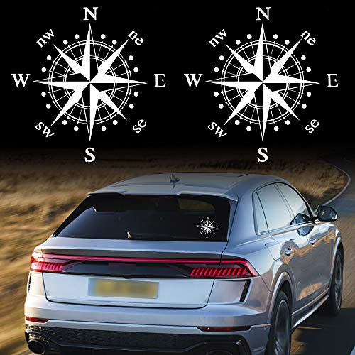TOMALL 2 Stück 15,5 cm Kompassaufkleber für Motorhaube Auto-Kompass-Grafik-Aufkleber für SUV-Geländefahrzeuge Karosserie-Seitentür Kofferraum Universal Wasserdichte Vinyl-Autoaufkleber (Weiß)