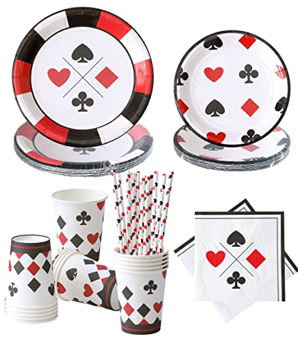 Casino Party Supplies Serves 16 Casino Thema Party Dekorationen für Männer Erwachsene Includes Casino Party Plates Poker Pappteller Becher Servietten und Strohhalme für Poker Night Las Vegas