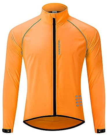 WOSAWE Veste de Cyclisme, Ultraléger Respirant Veste Coupe-vent de Vélo avec Bande Réfléchissante (Orange XL)