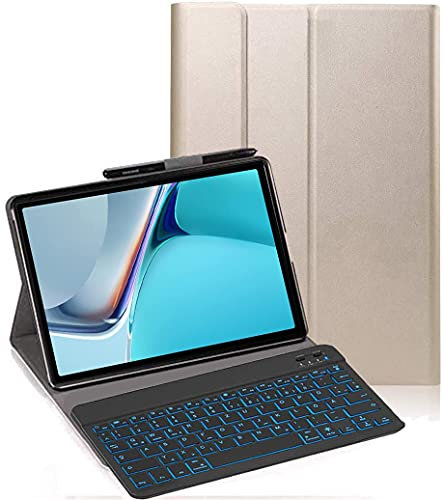 YHFZR Tastatur Hülle für Huawei MatePad 11, [Deutsches QWERTZ] Ultraslim Hülle mit 7 Farben Beleuchtung Kabellose Tastatur mit Schützhülle für Huawei MatePad 11, Gold