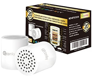 Ecomky Pack 2 Cartuchos Recambio Filtro Ducha Universal 20 Etapas Reemplazable Compatible Filtros 10,12,15,17,18 Etapas Purificador Agua F-202 Vitamina C Protege Piel y Cabello Alivia Picores
