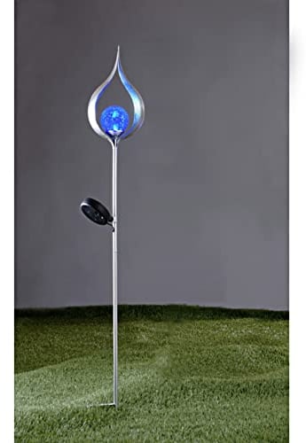 HAC24 LED Solar Gartenleuchte 93 cm Flammenleuchte Silber Solarlampe Solarleuchte Garten Deko Licht Blau Solarlicht Kugel Leuchte (Tropfen)