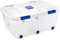 Acan - Caja de plástico transparente de 32,5 x 77 x 59 cm, con capacidad de 100 litros, Contenedor de plástico para almacenamiento con tapa y ruedas. (Con ruedas, 100 L)