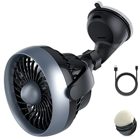 Portable Car Fan with Suction Cup and 4 Speeds, Bonus Aroma Function, USB Dashboard Cooling Air Circulator Fan for Sedan SUV RV Auto Vehicles Home, Window, Windshield, Wall, 4.92 ft, 5V, Quiet