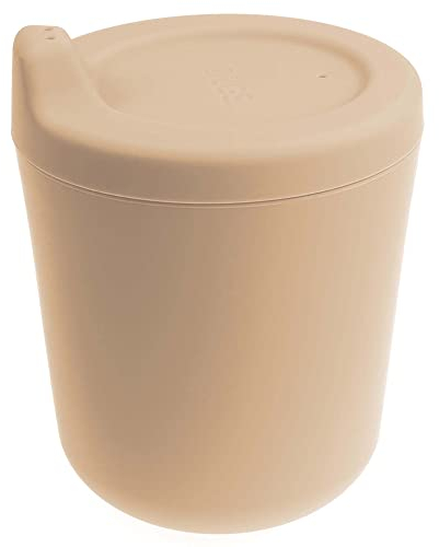 OLGS Silikon Becher Trinklernbecher für Kinder | Trinkbecher mit Deckel, Kinderbecher Grau | Kindergeschirr, Babybecher, Silikonbecher für Baby und Kleinkinder Spülmaschinenfest BPA-frei 170ml (Cream)