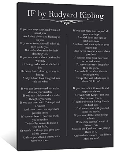 If You Can Keep Your Head Rudyard Kipling Poème de motivation Art mural Citations inspirantes Impression sur toile Noir Poster Décoration moderne Peinture murale Décoration murale