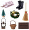 Puppenhaus Wichteltür Weihnachten Gartengeräte Zubehör,Miniatur Wichtelhaus Garten Möbel Deko Mini Weihnachtskranz Weihnachtsbaum Schlitten Teppichdecke Schuhe Kehrbesen Öllampe Miniatur Gartenmöbel