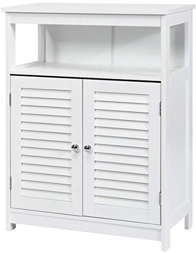 LIFEZEAL Mobile da Bagno Salvaspazio, Multiuso in Legno per Cucina con 2 Ante a Persiane, Ripiano Regolabile in 3 Altezze, Antiribaltamento, 60 x 30 x 80 cm (Bianco)