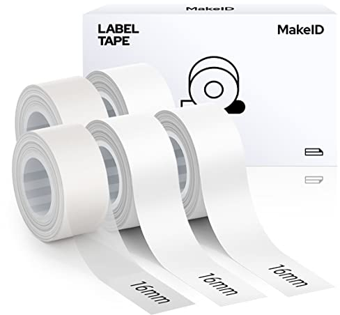 MakeID Etikettenband Kompatibel für Q1/ E1 (16mm x 4m) Selbstklebendes Kunststoff als Schriftbänder 2 x Transparent+ 3 x Weiß