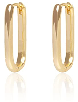 Huggie Creolen für Damen - 18 Karat Vergoldet, Kleine U-Form Kreisohrringe in Weißgold und Gelbgold, Rechteckige Creolen