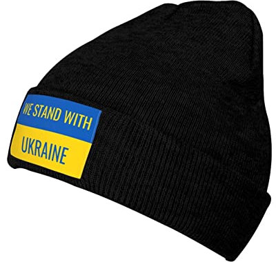 DJNGN We Stand with Ukraine Beanie-Mütze für Männer und Frauen, Acryl-Mütze, gestrickte Totenkopf-Mütze, Winter, warm, schwarz