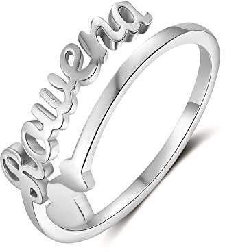 kaululu Personalisiert Ringe mit Namen für Damen Edelstahl Offener Ring Einstellbar Drehring Herz Schmuck Geschenk für Geburtstag Weihnachten Valentinstag Muttertag