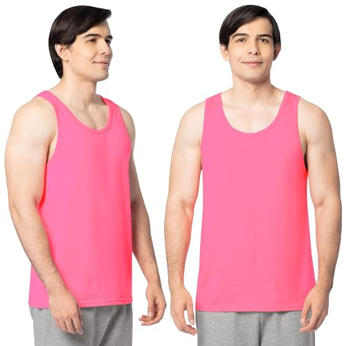 Fruit of The Loom Eversoft - Maglietta da uomo senza maniche, in cotone, traspirante e anti-umidità, con controllo degli odori, taglie S-4X, Rosa fluo, 4XL