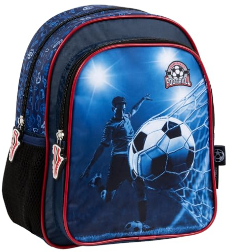 Ragusa-Trade Kinder Mädchen Jungen Fussball Soccer Football Rucksack Kinderrucksack Kindergartenrucksack (PI19) mit Hauptfach und Nebenfach Getränkenetz, 29 x 24 x 14 cm, blau