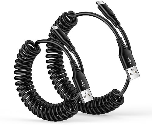 Cable USB C en espiral automático Android, cable tipo C de 3 pies + 6 pies para coche, cable retráctil USB A a USB-C, cable de carga rápida compatible con Google Pixel 7a 7Pro 6 6A 5 4 XL, Moto G
