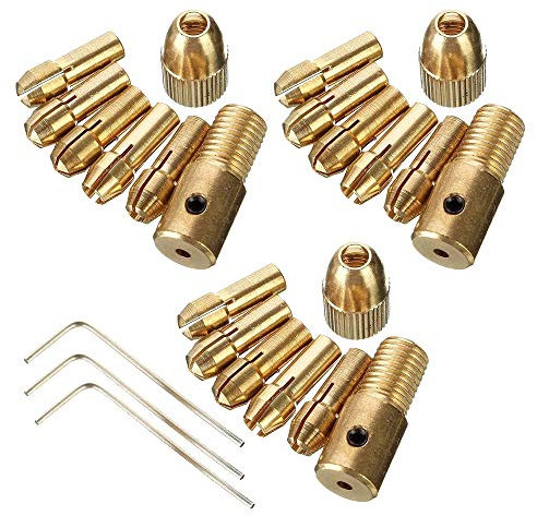 Gasea 3 Sets Brass Drill Chuck Set Fits 2.35mm Shaft, 0.5-3mm Small Electric Drill Bit Collet, Micro Twist Drill Chucks Adapter for Rotary Tools