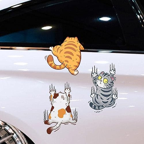 Kratz-Katzen-Autoaufkleber, Drei Katzen, Kratzabdeckung, Vinyl-Aufkleber für Auto, LKW, Motorrad, Wand, Fenster - Lustiger Stoßstangen-Aufkleber