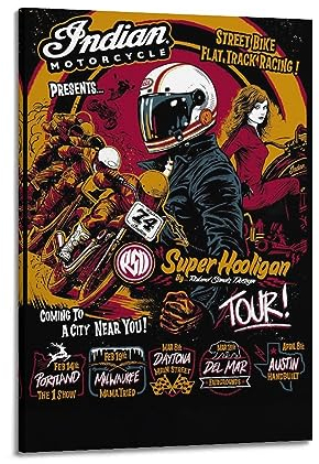 ECHUN Motorrad Poster Super Hooligan Tour Dekorative Leinwand Wand & Kunst Bild Gemälde 30 x 45 cm