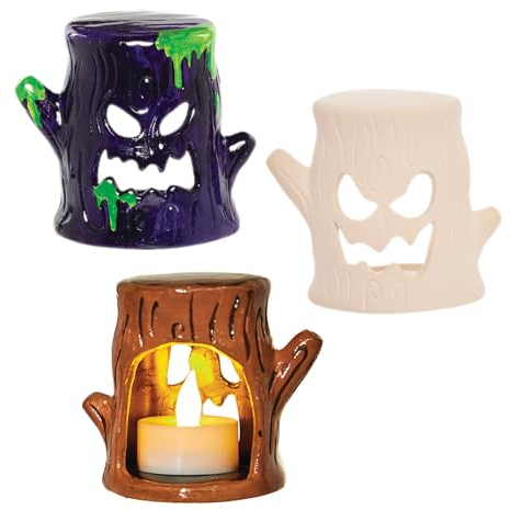 Baker Ross FX641 Spooky Tree Ceramic Tealight Holders - Box of 3, Halloween Ceramic Crafts for Kids