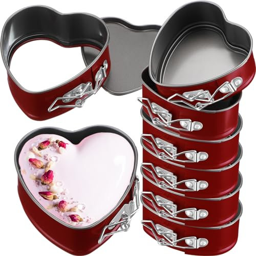 Beeveer 8 Pcs Heart Shaped Springform Pan 4 Inch Heart Shape Pan Non Stick Heart Springform Pan Molds Accessories of Mini Cheesecake Pan Cake Pan Valentine's Day Baking, Red