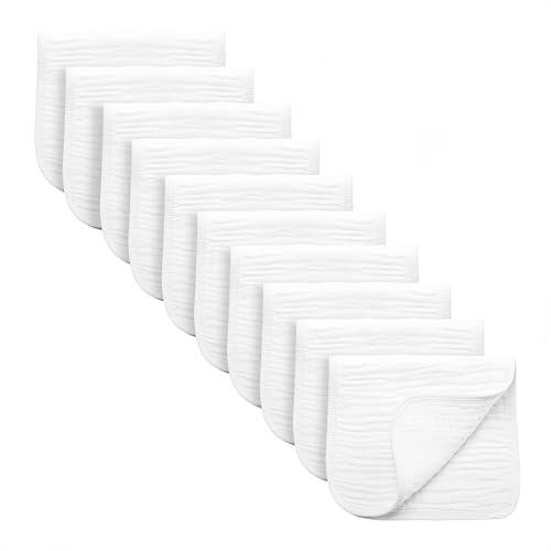Mullwindeln, Spucktücher, groß, 10 Stück, extra saugfähig und weich, groß, 6 Schichten, 50,8 x 25,4 cm, 100% Baumwolle, Weiß, 10 Stück
