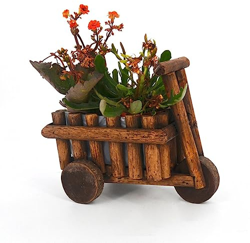 3pcs Wood Decor Wooden Planter Planters Outdoor Wooden Flower Pot Wooden Flowerpot Rustic Wheelbarrow Planter Cart Flower Pot Wooden Cart Flower Pot Ornamental Wheelbarrow Pot ( Color : Brown , Size :
