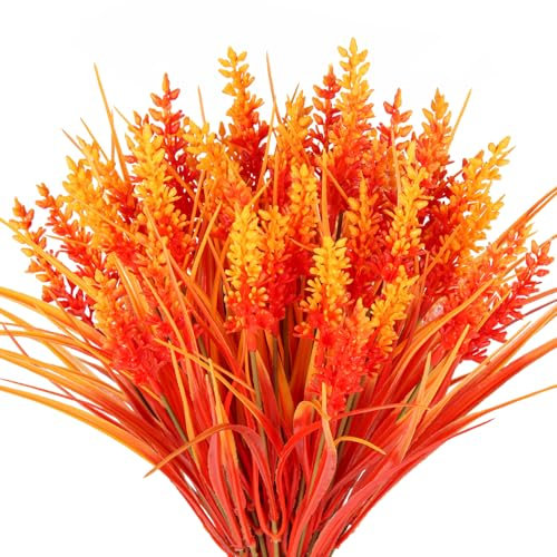 N&T NIETING Outdoor Fall Artificial Flowers Plants, 10 Bundles UV Resistant Bulk Autumn Outside Fake Plant No Fade Faux Plastic Plants Shrubs for Garden Farmhouse Front Porch Balcony Hanging Basket