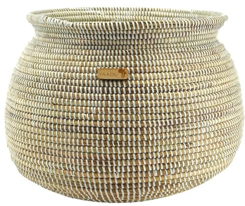 YAADU Geflochtener Übertopf ⌀ ca. 40cm – Pflanzengefäß, Blumentopf, Topf für Zimmerpflanzen, Blumenkorb, Gewebter Dekorativer Topf, Natur Pflanzenkorb, Model Kaduna (Weiß, Large)